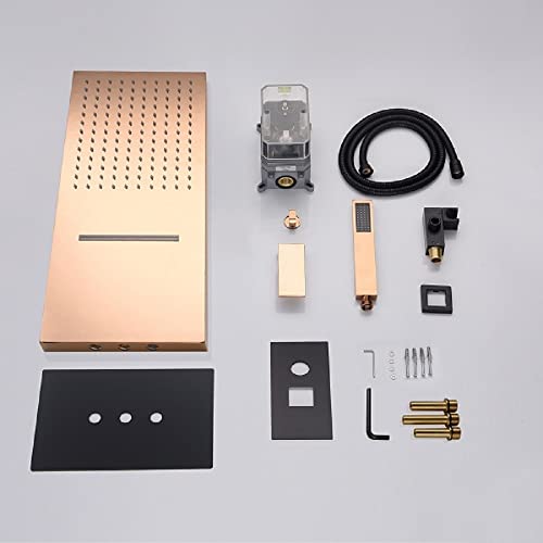 Cascada 9”x22” Contemporary shower system (Wall Mounted) with Single Handle Valve & 3 function (Rainfall, Waterfall & Hand Shower) (Antique Brass) - color: Antique Brass
