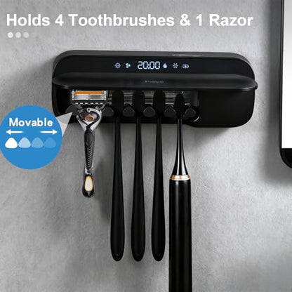 iHave Toothbrush Sanitizer Holder Wall Mounted UVC Tube 5 Slots for Family | 2 - color: Black