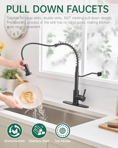 AIMADI Black Kitchen Faucet with Soap Dispenser and Pull Down Sprayer | Matte Black,Lead-Free,Single Handle,Stainless Steel,360° Swivel,for Farmhouse,Camper, RV,Laundry,Bar Sink - color: Matte Black