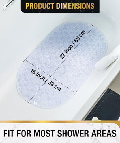 HITSLAM Bathtub Mat Non Slip, 27x15 Inch Bubble Oval Bath Tub Mat for Bathroom, Machine Washable Shower Mat with Suction Cups and Drain Holes, Clear - color: Clear, size: 27" x 15" (Oval)