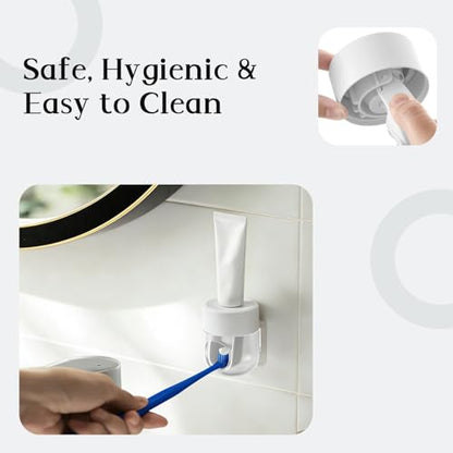Toothpaste Dispenser, Automatic Squeezer, Multi-Functional No-Drill Wall-Mounted, White