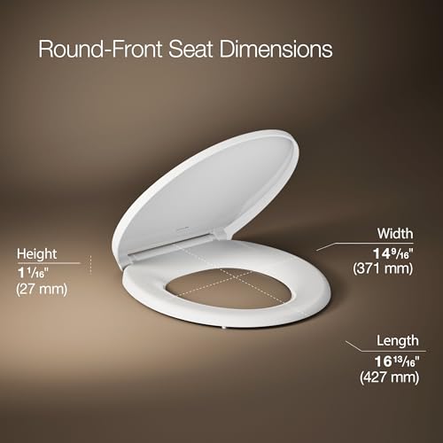 KOHLER K-27332-0 Glissade ReadyLatch Quiet Close Round Toilet Seat, White, Grip-Tight Hardware, Quiet Close Lid Prevents Slamming - color: White, size: Round