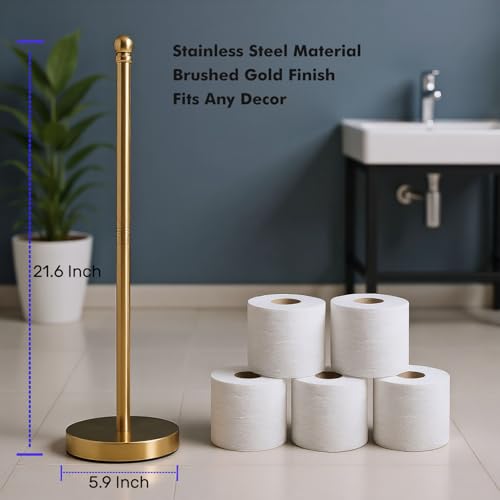 Toilet Paper Holder Stand Holding Up to 5 Paper Rolls, Free-Standing Spare Rolls Storage Holder, Stainless Steel (Brushed Gold) - color: Brushed Gold