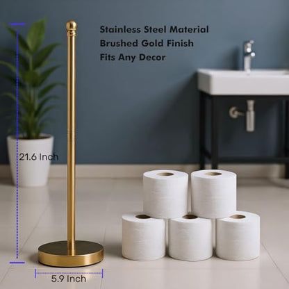 Toilet Paper Holder Stand Holding Up to 5 Paper Rolls, Free-Standing Spare Rolls Storage Holder, Stainless Steel (Brushed Gold) - color: Brushed Gold