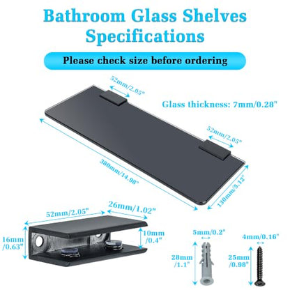 Alise Glass Shelves for Bathroom,15 Inch Wall Mounted Floating Shelf,Black | Tempered Glass Shelf,Metal Brackets,Rectangular,Floating Glass Shelves,Over Toilet,Vanity,Bedroom,Kitchen,1 Pack - color: Black