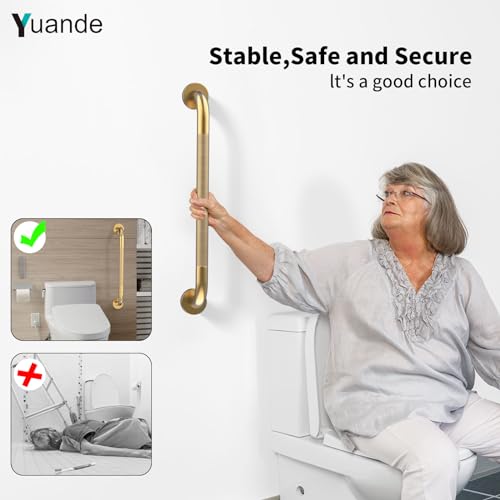 24 Inch Anti Slip Shower Grab Bar,YuanDe Brushed Gold Bath Grab Bar | Stainless Steel Knurled Bathroom Safety Rail, Shower Handrail Support, Handicap Elderly Balance Assist Handles-1.25" Diameter - color: Brushed Gold, size: 24inch-1 Pack
