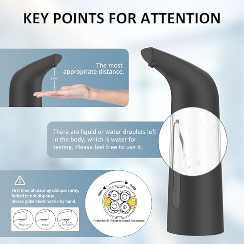Automatic Liquid Soap Dispenser, 4-Level,13.5oz Touchless | Plastic,400ml Black Electric Battery Operated Hand & Dish Countertop Soap Dispensers with Sensor for Bathroom,Kitchen Sink - color: Black, style: Battery