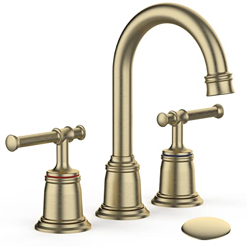 Classical Bathroom faucets for Sink 3 Holes, 8 inch Bathroom Faucet, Widespread Brushed Gold Bathroom Faucet with Pop Up Drain and cUPC Lead-Free Hose (Brushed Gold) (VC-FC-PHO_0VM395RW) - color: Brushed Gold, size: 8 Inch