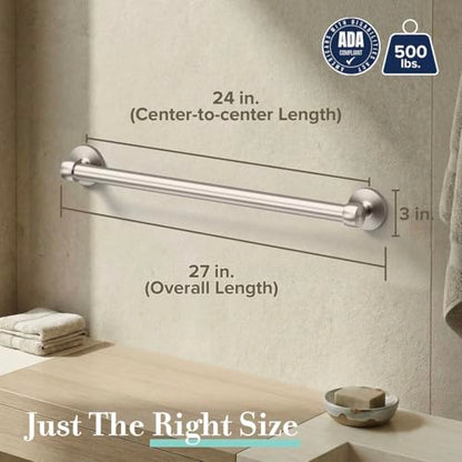 Gatco 622SN Gibson 24" L Bathroom Grab Bar, Satin Nickel, ADA Compliant Stainless Steel Safety Grab Bar - color: Satin Nickel, size: 24"L