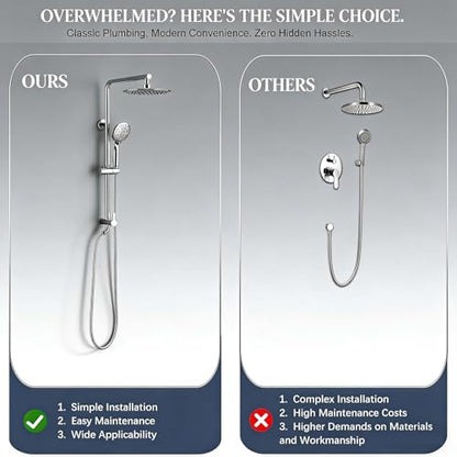 SonTiy 9" Shower Head with Handheld Spray, Rain Shower Heads System, 5 Spray Mode Handheld, Modern Shower System with Easy Reach Diverter, 72'' Hose and Height Adjustable Holder, Chrome - color: Chrome, style: 2.5 Gallons Per Minute-Round