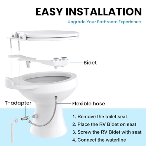 RV Bidet Toilet Seat Attachment, Support for SEAFLO, RV Bidet for Camper Toilet with Dual Nozzles, Self/Rear/Front Cleaning, Non-Electric, Adjustable Water Pressure, Fresh Water - color: Chrome Knob