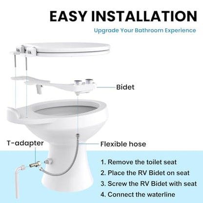 RV Bidet Toilet Seat Attachment, Support for SEAFLO, RV Bidet for Camper Toilet with Dual Nozzles, Self/Rear/Front Cleaning, Non-Electric, Adjustable Water Pressure, Fresh Water - color: Chrome Knob