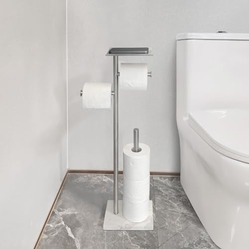 GZILA Toilet Paper Holder Stand with Shelf, Marble Base Heavy Free Standing Toilet Paper Double Roll Holders SUS304 Stainless Steel Brushed Nickel, Storages 4 Reserve Rolls Dispenser - color: Brushed Nickel - 2 Dispensers