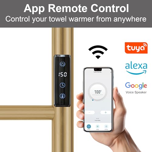 Electric Towel Rack with Voice Control for Alexa & Google Home,TUYA-Wall-Mounted Bathroom Heating Towel Warmer,Stainless Steel Material,31.5x20.08x4.41in,Plug-in,Gold，10 Bars - color: Gold With Wifi, size: 10 Bar