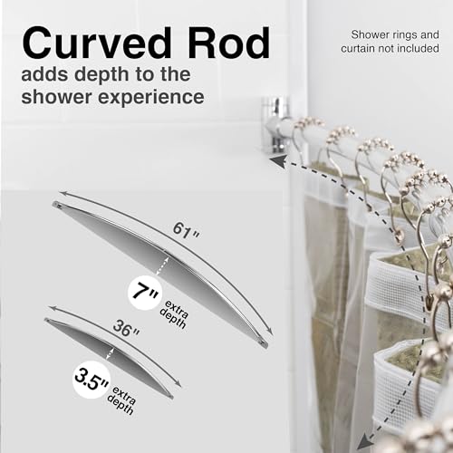 JS Jackson Supplies Single Curved Shower Rod, Metal Construction, Adjustable Between 36 to 61 Inches, Aluminum Rods and Zinc Mounting Hardware, Quality Modern Bathware, Chrome Finish - color: Chrome
