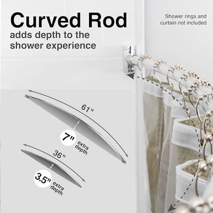 JS Jackson Supplies Single Curved Shower Rod, Metal Construction, Adjustable Between 36 to 61 Inches, Aluminum Rods and Zinc Mounting Hardware, Quality Modern Bathware, Chrome Finish - color: Chrome