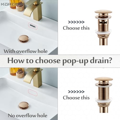KOKOSIRI Pop Up Sink Drain with Strainer Basket, Bathroom Sink Drain with Detachable Hair Catcher Anti Clogging for Vanity Vessel Sink Without Overflow, Champagne Bronze C1002CPG - color: Champagne Bronze