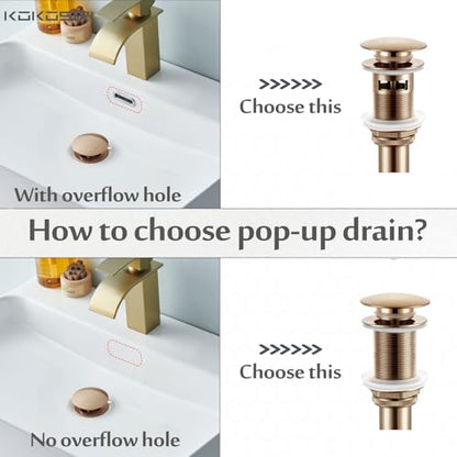 KOKOSIRI Pop Up Sink Drain with Strainer Basket, Bathroom Sink Drain with Detachable Hair Catcher Anti Clogging for Vanity Vessel Sink Without Overflow, Champagne Bronze C1002CPG - color: Champagne Bronze