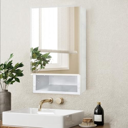 16x26 inch Bathroom Medicine Cabinet with Mirror, Platstic Framed Beveled Edge Mirror Cabinet with Removable Shelves, Extra Storage Space, Recessed or Surface Mount - style: CS5004-1626
