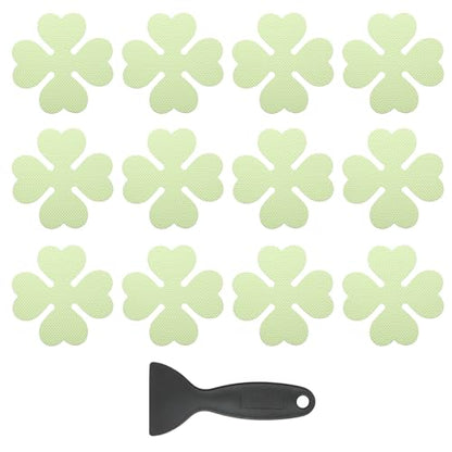 PATIKIL 12 Pcs Non Slip Bathtub Stickers, Anti Slip Shower Stickers with Scraper Bathroom Shower Floor Decals Four Leaf Shape Cute Treads Tubs, Luminous - color: Luminous