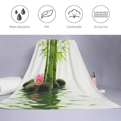 Green Bamboo Lotus Bath Towel Highly Absorbent,Beach Towels for Men Women,Pool Towel Bathroom Essential for Beach,Gym,Travel, Camp