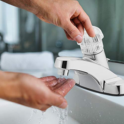 30-B410-AV Single Handle Bathroom Faucet | 1.2 GPM Flow, 3-Hole, Low-Arc Spout, Washerless Cartridge, Metal Construction, Deck Mount, Pop-Up Drain, Vanity Faucet - color: Polished Chrome Single Handle, size: (Pack of 1)