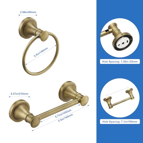 RUMOSE Pivoting Toilet Paper Holder and Hand Towel Ring, Antique Brass | Wall Mount, Bathroom Hardware Accessories 2 PCS Set, Toilet Tissue Roll Holder & Towel Hanger, Rustproof, Stainless Steel - color: Antique Brass