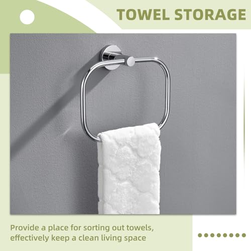 Square Hand Towel Ring for Bathroom Sink, Chrome, Wall Mounted | Rustproof Stainless Steel Towel Holder, 180° Swivel Ring for Easy Towel Access, Quiet & Smooth Rotating, Space-saving - color: Chrome