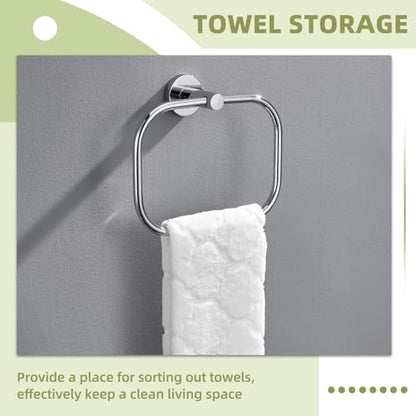 Square Hand Towel Ring for Bathroom Sink, Chrome, Wall Mounted | Rustproof Stainless Steel Towel Holder, 180° Swivel Ring for Easy Towel Access, Quiet & Smooth Rotating, Space-saving - color: Chrome