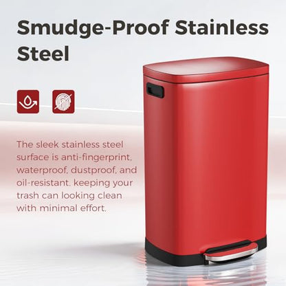 ELPHECO Kitchen Trash Can with Lid 13 Gal Stainless Steel Pedal Garbage Can | Soft Close Lid Pedal Heavy-Duty Fingerprint Proof Step Wastebasket with 20 Bags Removable Bucket, Home Office, Scarlet Red - color: Scarlet Red