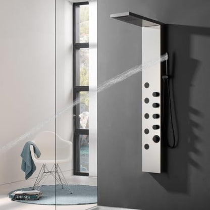 Shower Panel Tower System with Rainfall Shower Head | 5 Body Jets and Handheld Shower Head Modern Massage Shower System Brushed Nickel by Homevacious - color: Brushed Nickel and Black, style: Standard Shower Panel