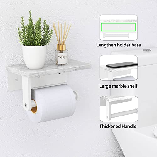 Gypie Toilet Paper Holder with Marble Shelf, Wall Mounted White | Stainless Steel, Tissue Roll Paper Holder Dispenser for Bathroom Washroom - color: White