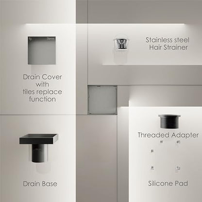 Sunrosa 6 Inch Square Shower Drain, Brushed Nickel, 304 Stainless Steel | Reversible Tile-insert Cover, For Bathroom Renovatio,PVD Coating, Press-to-lift Cover Design, One-piece Bent Design - color: Brushed Nickel, size: 6"×6"