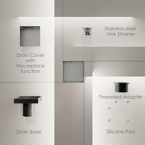 Sunrosa 4 Inch Square Shower Drain, Brushed Nickel, 304 Stainless Steel | Reversible Tile-insert Cover, For Bathroom Renovatio,PVD Coating, Press-to-lift Cover Design, One-piece Bent Design - color: Brushed Nickel, size: 4"×4"