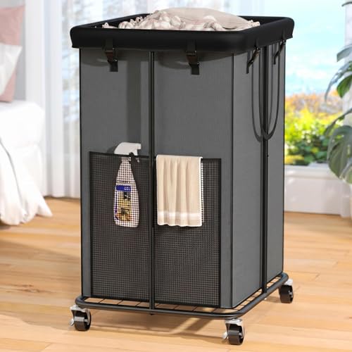 Laundry Hamper with Wheels, 150L Rolling Laundry Basket with Bag & Handles | Sturdy Metal Frame | Removable Bag | Large & Tall Dirty Clothes Hampers for Laundry Room, Bedroom, Dorm, Bathroom-Grey - color: Grey, size: 40GAL