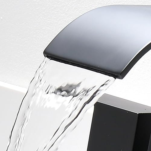 Black Waterfall Bathroom Faucet - 4Inch 2 or 3 Holes Centerset Faucet Bathroom | Two Handles Widespread Lavatory Vanity Sink Faucets with Overflow Pop-up Drain & Supply Lines Matte Black - color: B-Matte Black 4In