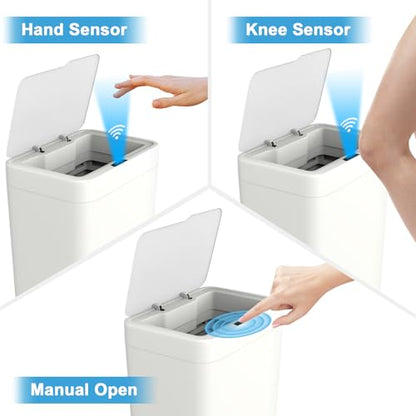 Naisu 2 Pack 4 Gal Bathroom Trash Can with Lid,Automatic Garbage Can with Touchless and Sealed Design,Slim Motion Sensor Waterproof Plastic Trash Bin Suitable for Bedrooms,Bathrooms,Kitchens,(White - color: White