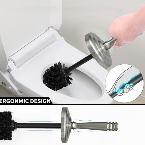 Brushed Nickel Toilet Bowl Brush with Holder, Durable Bathroom Cleaning Tool, Modern Design for Easy Toilet Maintenance, Bathroom Cleaner Brush for Efficient Cleaning and Hygiene - color: Nickel 3