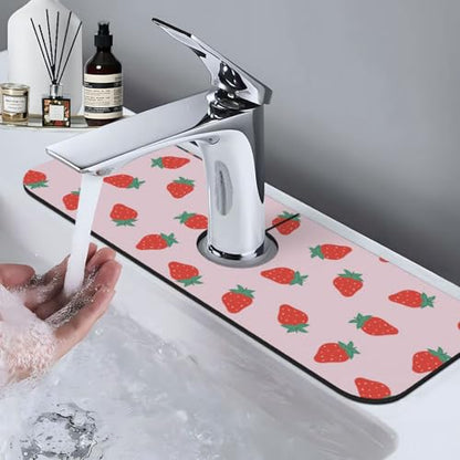 Diatomite Faucet Mat for Kitchen Fast Drying Sink & Bathroom Counter, Super Absorbent Water Sink Protectors Prevent Moisture Buildup, Sink Splash Guard Strawberry Pattern - color: Strawberry1