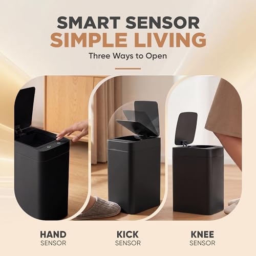 Furmax 2.5 Gal Bathroom Trash Cans with Lid, Touchless Motion Sensor 2 Pack | Small Smart Wastebaskets Waterproof Plastic Garbage Cans for Office, Kitchen - color: Black