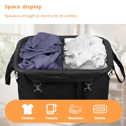 Longzhuo 180L Laundry Hamper with Wheels, Rolling Laundry Basket with Removable Bag and Metal Frame,Large Tall Laundry Hampe for Bedroom,Laundry Room,Hotel Laundry Organization(Black)