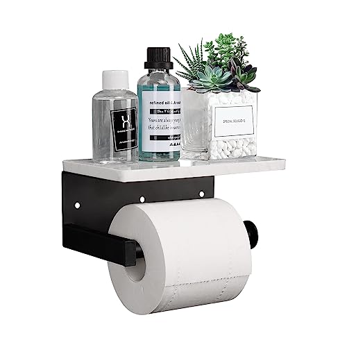 NearMoon Toilet Paper Holder with Shelf, Heavy Duty Bath Toilet Roll Holder with Phone Shelf Tissue Hanger for Bathroom/Kitchen Wall Mounted(Metal & Marble, Matte Black) - color: Matte Black