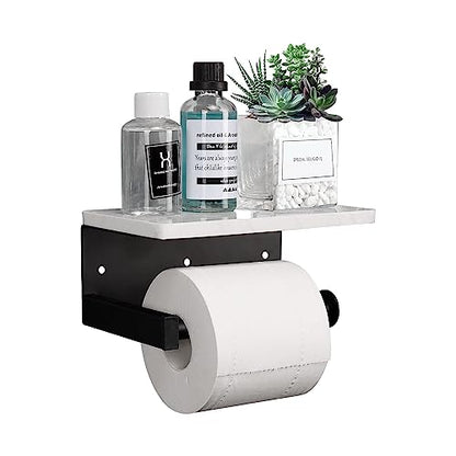 NearMoon Toilet Paper Holder with Shelf, Heavy Duty Bath Toilet Roll Holder with Phone Shelf Tissue Hanger for Bathroom/Kitchen Wall Mounted(Metal & Marble, Matte Black) - color: Matte Black
