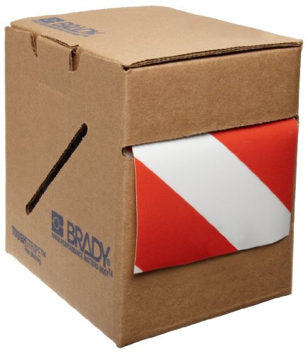 Brady 104378 ToughStripe Nonabrasive Diagonal Stripes Floor Marking Tape, 100' Length, 4" Width, Red and White (Pack of 1 Roll) - color: Red and White