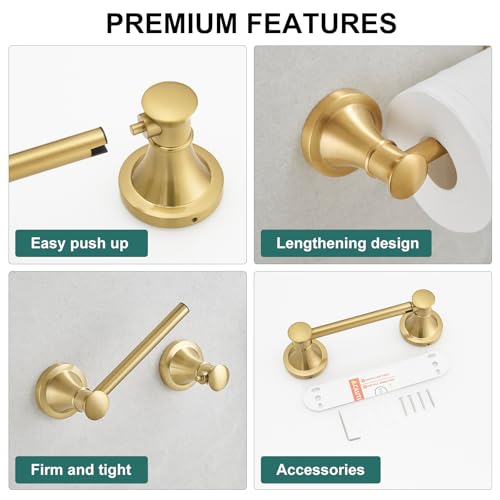 Hoimpro Wall Mounted Rustproof Toilet Tissue Paper Holder Bathroom Accessories Toilet roll Paper Hanger, Brushed Gold - color: Brushed Gold