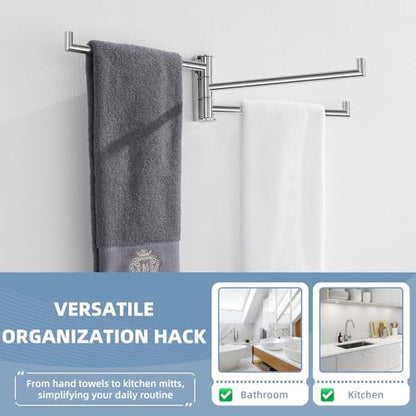 Aomasi Swivel Towel Rack with 3 Rotating Arm, Polished Chrome, Wall Mounted | 304 Stainless Steel, Rustproof Folding Towel Bar for Bathroom Kitchen RV, 180° Rotate Independently, Space-saving Design - color: Polished Chrome