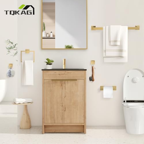 TQKAG Brushed Gold Bathroom Hardware Accessories Set 5 Pieces, Double Post Pivoting Toilet Paper Holder Set Stainless Steel Square Bathroom Towel Bar Holder Set Wall Mounted - color: Brushed Dark Gold, size: 5-Pieces Set