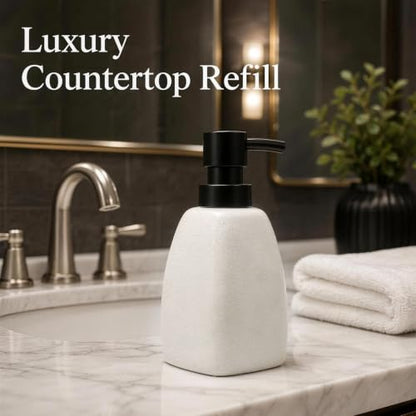 Stone Soap Dispenser, Matte Speckled Off White Ceramic Soap Dispenser with Black Pump, Modern Countertop Liquid Hand Soap Bottle for Bathroom Kitchen Decor