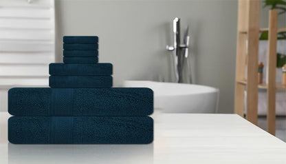 ELITE 8-Piece Zero Twist Cotton Bath Towel Set – 100% Cotton Luxury Towels – Ultra Soft, Fluffy & Absorbent – Quick Dry, Durable & Fade Resistant – Spa Quality Bath, Hand & Washcloth Set (Navy Blue) - color: Navy Blue