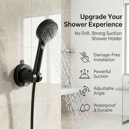 Suction Cup Shower Heads Holder Adjustable Shower Heads Holder Removable No-Drill Wall Mount Wide Angles Adjustable Bathroom Suction Cup Handheld Showers Bracket